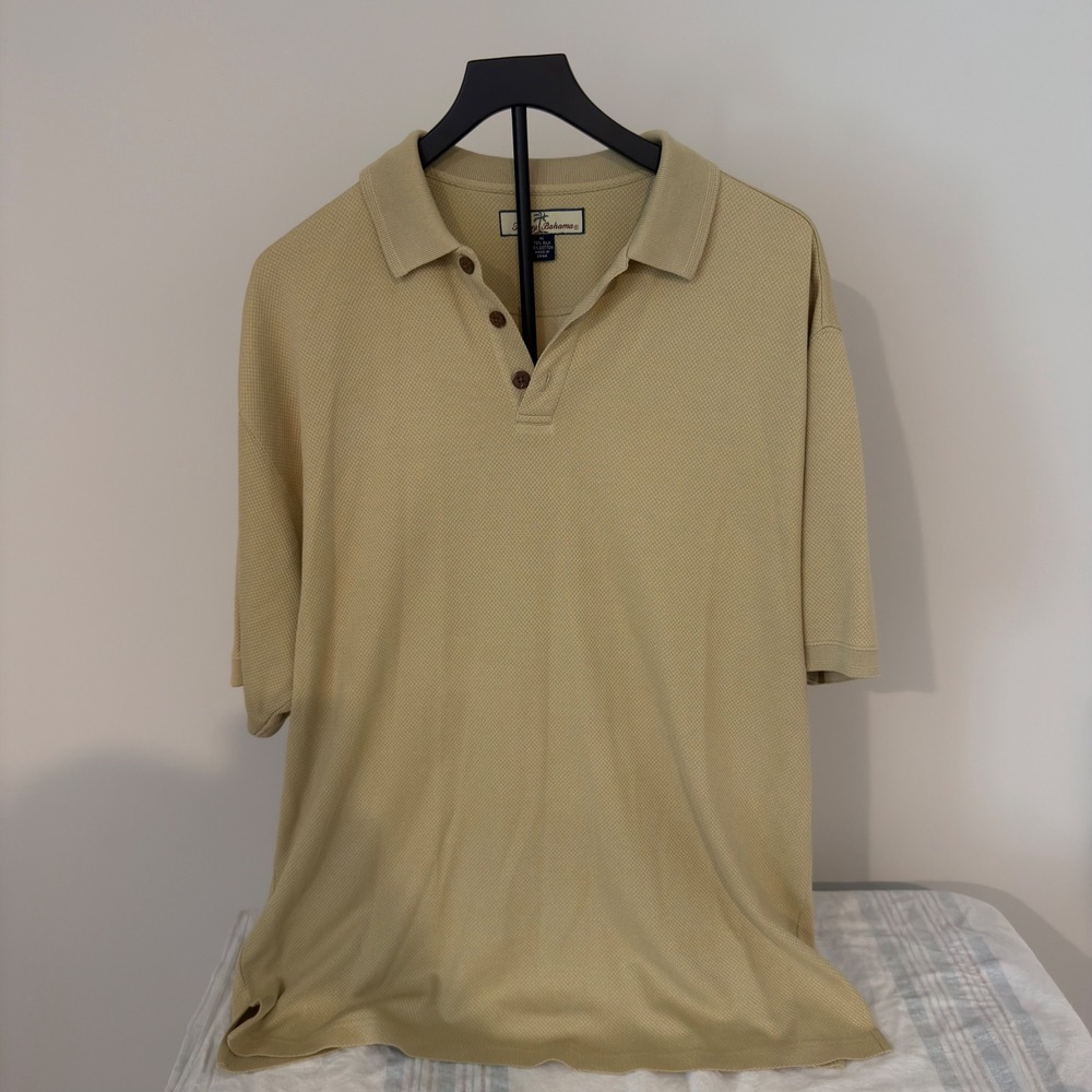Tommy Bahama Mens Silk Cotton Blend Polo Shirt Tan Khaki Short Sleeve Medium
